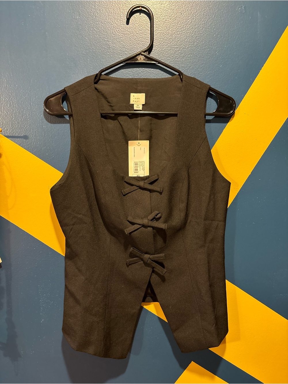 A New Day Black Bow Detail Vest NWT